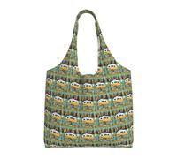 ZTPOWQA Happy Bus Camper Print Extra-Large Canvas Tote Bag Eco-Friendly Shoulder Bags Shopping Travel Daily Handbag