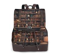 ZTPOWQA Library Bookshelf Print Stylish Women'S Leather Backpack Travel Bag For Ladies Adjustable Straps Multiple