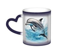 ZTPOWQA Ocean Dolphin Looking At You Print Starry Sky Color-Changing Heat-Sensitive Ceramic Mug Coffee Anniversary Holiday