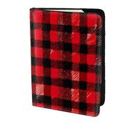 ZTPOWQA Plaid Red and Black Print Men Women Passport Travel Document Stylish Secure Wallet Leather Case Accessory