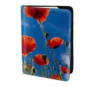 ZTPOWQA Poppies On Blue Sky Print Men Women Passport Travel Document Stylish Secure Wallet Leather Case Accessory