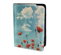 ZTPOWQA Poppies On Blue Sky Print Men Women Passport Travel Document Stylish Secure Wallet Leather Case Accessory