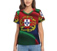 ZTPOWQA Portuguese Flag Print Women's Summer Tops -Casual Yet Dressy Short Sleeve Polyester Pullover Shirts Black