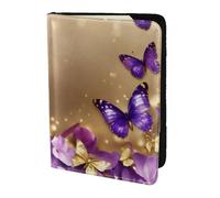 ZTPOWQA Purple Butterfly Print Men Women Passport Travel Document Stylish Secure Wallet Leather Case Accessory