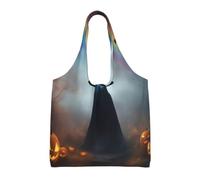 ZTPOWQA Rainbow Halloween Ghost Witch Hat Spiders Print Extra-Large Canvas Tote Bag Eco-Friendly Shoulder Bags Shopping Travel Daily Handbag