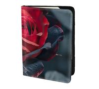 ZTPOWQA Red and Black Rose Print Men Women Passport Travel Document Stylish Secure Wallet Leather Case Accessory