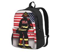ZTPOWQA Red Stripe Firefighter Usa Flag Print Adult Backpack Water-Resistant Lightweight Commuters Outdoor Adventurers Picnics