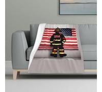ZTPOWQA Red Stripe Firefighter USA Flag Print Soft Warm Cozy Flannel Blanket for Bed Couch Travel Camping Washable Winter Autumn
