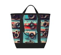 ZTPOWQA Retro Cool Camera Collection Print Large Capacity Insulated Tote Bag Beach Food Delivery Daily Life Outdoor Activities