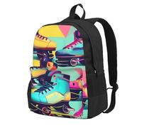 ZTPOWQA Retro Roller Skates Colorful Print Adult Backpack Water-Resistant Lightweight Commuters Outdoor Adventurers Picnics