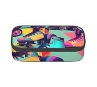 ZTPOWQA Retro Roller Skates Colorful Print Pencil Case Functional Stylish Teenagers Girls Adults School College Everyday Use