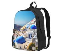ZTPOWQA Santorini Greek Island Sea View Print Adult Backpack Water-Resistant Lightweight Commuters Outdoor Adventurers Picnics