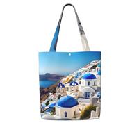 ZTPOWQA Santorini Greek Island Sea View Print Canvas Shoulder Bag Large Capacity Tote Shopping Everyday Use Weekend Adventures