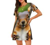 ZTPOWQA Squirrel Funny Animal Print Lightweight Pajama Dress Stylish Silhouette Personality Nightgown Suitable Gift Black