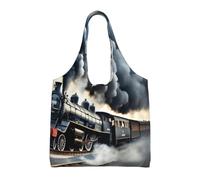 ZTPOWQA Steam Train Clouds Print Extra-Large Canvas Tote Bag Eco-Friendly Shoulder Bags Shopping Travel Daily Handbag