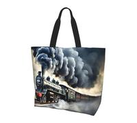 ZTPOWQA Steam Train Clouds Print Large Capacity Shoulder Bag Unisex Lightweight Tote Casual Outings Daily Travel