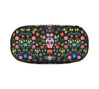 ZTPOWQA Sugar Horror Skull and Flowers Print Fashionable Pencil Case Functional Pen Pouch School Travel Office Use Convenience
