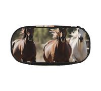 ZTPOWQA Three Running Horses Print Fashionable Pencil Case Functional Pen Pouch School Travel Office Use Convenience