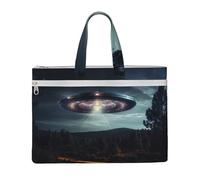 ZTPOWQA Ufo At Night Print Foldable Canvas Tote File Bag Document Office Travel Business Meetings Storage Bags