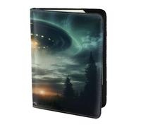 ZTPOWQA UFO at Night Print Men Women Passport Travel Document Stylish Secure Wallet Leather Case Accessory