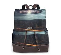 ZTPOWQA Ufo At Night Print Stylish Women'S Leather Backpack Travel Bag For Ladies Adjustable Straps Multiple
