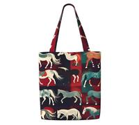 ZTPOWQA Various Kinds Of Horses Print Canvas Shoulder Bag Large Capacity Tote Shopping Everyday Use Weekend Adventures