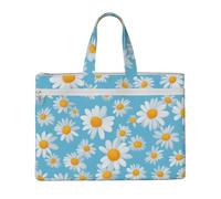 ZTPOWQA White Daisy In Light Blue Background Print Foldable Canvas Tote File Bag Document Office Travel Business Meetings Storage Bags