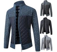 ZTRADA Men's Fleece Pullover Plaid Zip Up Coat Jacket Plush Warm Cardigan Sweater Jumper Autumn Winter Mens Long Sleeve Full Zipper Sweatshirt Knitted Knitwear with Pockets Blue UK Size 12