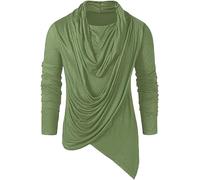 ZTRADA Mens Gothic Hipster Hip Hop Tops Lightweight Sweatshirt Pullover Autumn Winter Men Long Sleeve Cowl Neck Asymmetrical Hippie Shirts Tees Shirt Top Green UK Size 16