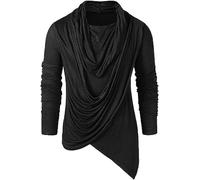 ZTRADA Mens Gothic Hipster Hip Hop Tops Lightweight Sweatshirt Pullover Autumn Winter Men Long Sleeve Cowl Neck Asymmetrical Hippie Shirts Tees Shirt Top Black UK Size 8