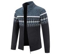 ZTRADA Mens Open Front Zip Cardigan Graphic Fleece Sweater Jumper for Autumn Winter Men Long Sleeve Full Zipper Up Coat Jacket Plush Sweatshirt Pullover with Pockets Blue UK Size 10