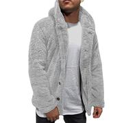 ZTRADA Mens Sherpa Coat Jacket Long Sleeve Warm Teddy Fleece Hooded Hoodies Sweatshirt Pullover Men Buttons Open Front Chunky Warm Sweater Jumper Cardigan Grey UK Size 14