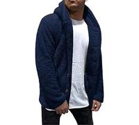 ZTRADA Mens Sherpa Coat Jacket Long Sleeve Warm Teddy Fleece Hooded Hoodies Sweatshirt Pullover Men Buttons Open Front Chunky Warm Sweater Jumper Cardigan Navy UK Size 10
