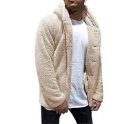 ZTRADA Mens Sherpa Coat Jacket Long Sleeve Warm Teddy Fleece Hooded Hoodies Sweatshirt Pullover Men Buttons Open Front Chunky Warm Sweater Jumper Cardigan Beige UK Size 10