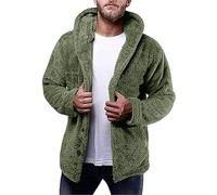 ZTRADA Mens Sherpa Coat Jacket Long Sleeve Warm Teddy Fleece Hooded Hoodies Sweatshirt Pullover Men Buttons Open Front Chunky Warm Sweater Jumper Cardigan Army Green UK Size 16