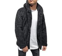 ZTRADA Mens Sherpa Coat Jacket Long Sleeve Warm Teddy Fleece Hooded Hoodies Sweatshirt Pullover Men Buttons Open Front Chunky Warm Sweater Jumper Cardigan Black UK Size 14