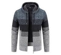 ZTRADA Mens Thick Warm Fleece Coat Jacket Stripe Zip Hoodie Pullover Men's Long Sleeve Hooded Hoodies Sweatshirt Knitted Knitwear Sweater Jumper with Pockets Blue UK Size 12