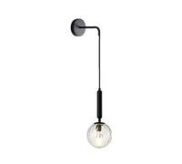 ZTTECH 150mm White Glass Globe & Gold Metal Wall Sconces Lamp Drop Wall Light Fixture for Bedside (Clear Glass & Black Metal, 1-Pack)