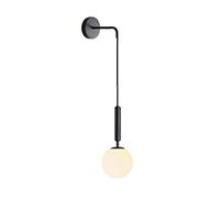 ZTTECH 150mm White Glass Globe & Gold Metal Wall Sconces Lamp Drop Wall Light Fixture for Bedside (White Glass & Black Metal, 1-Pack)