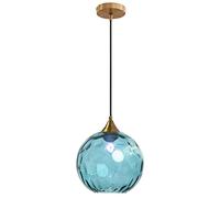 ZTTECH 200mm Glass Ball Pendant Light Bronze Gold Holder with Blue Glass Globe Hanging Lamp (Blue)