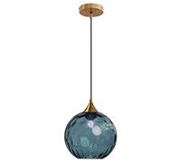 ZTTECH 200mm Glass Ball Pendant Light Bronze Gold Holder with Dark Blue Glass Globe Hanging Lamp (Dark Blue)