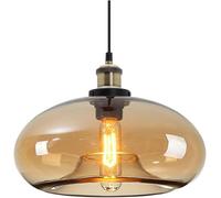 ZTTECH 28cm Amber Glass Pendant Light Industrial Vintage Design Suitable for Kitchen Island Bedroom Dining Room Adjustable Height E27 Bulb Compatible (Amber)