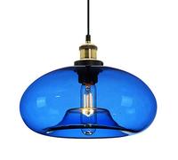 ZTTECH 28cm Blue Glass Pendant Light Industrial Vintage Hanging Light for Kitchen Island Bedroom Dining Room Adjustable Height E27 Bulb Compatible (Blue)