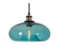 ZTTECH 28cm Blue Glass Pendant Light Industrial Vintage Hanging Light for Kitchen Island Bedroom Dining Room Adjustable Height E27 Bulb Compatible (Sky Blue)