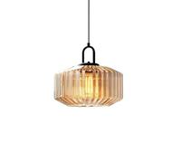 ZTTECH 28CM Vintage Industrial Ribbed Dome Glass Pendant Light Adjustable Height E27 Hanging Lamp for Dining Room Bedroom Living Room Bar (Amber)