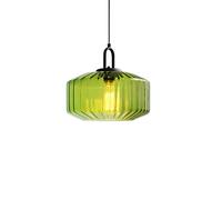 ZTTECH 28CM Vintage Industrial Ribbed Dome Glass Pendant Light Adjustable Height E27 Hanging Lamp for Dining Room Bedroom Living Room Bar (Green)
