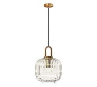 ZTTECH Clear Glass Pendant Lighting with Ribbed Glass Lamp Shade and Bronze Finish, Modern Retro Ceiling Light Hanging Lamp for Bedside Dining Table Kitchen Island (200mm)