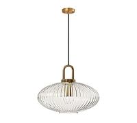 ZTTECH Clear Glass Pendant Lighting with Ribbed Glass Lamp Shade and Bronze Finish, Modern Retro Ceiling Light Hanging Lamp for Bedside Dining Table Kitchen Island (300mm)