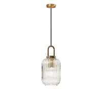 ZTTECH Clear Glass Pendant Lighting with Ribbed Glass Lamp Shade and Bronze Finish, Modern Retro Ceiling Light Hanging Lamp for Bedside Dining Table Kitchen Island (300mm) (140mm)