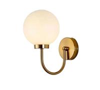 ZTTECH Glossy White Glass Ball Wall Light Sconce, 150mm White Glass Globe with Gold Base Wall Lamp Medieval Style Wall Light for Bedside (Golden)